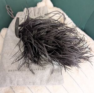 Brunello Cucinelli Gray Feather/Leather/Gunmetal Cuff Bracelet